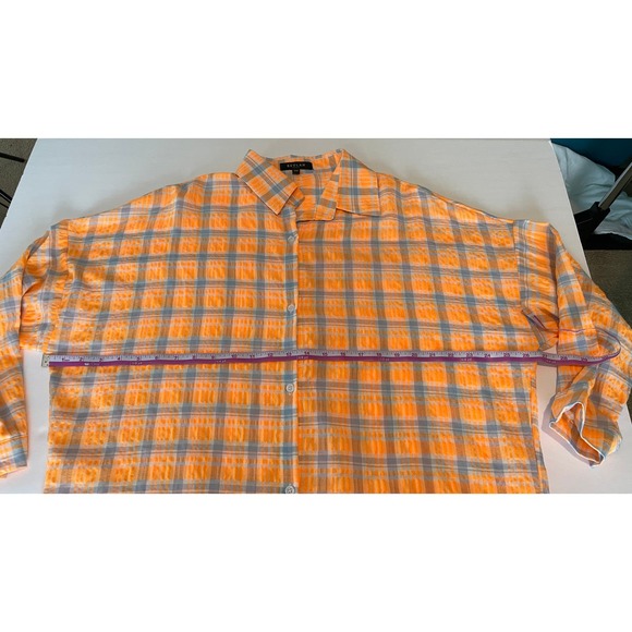 Beulah Style Orange Plaid Shirt Size One, Button up Women's Blouse One Size - Picture 12 of 16